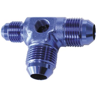 AeroFlow=Flare AN Stepped Tee with 1/8" NPT Ports -8AN x 2 -6AN x 1 Blue Finish