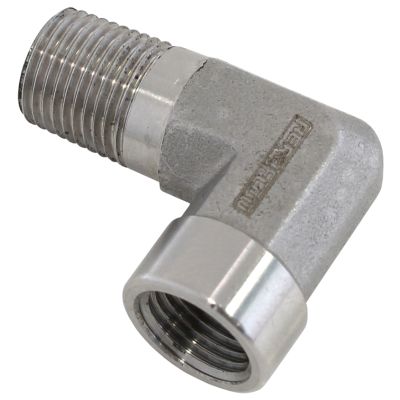 AeroFlow=90° Female 1/8" NPT to Male 1/8" NPT Elbow Stainless Steel