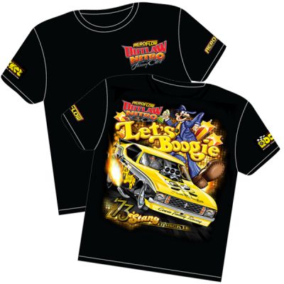 Aeroflow='Let's Boogie' Mustang Outlaw Nitro Funny Car T-Shirt