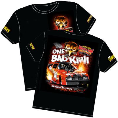 Aeroflow='One Bad Kiwi' Pontiac Trans-Am Outlaw Nitro Funny Car T-Shirt