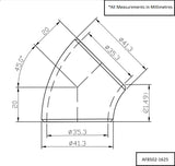 AeroFlow=1-3/8" (35mm) Steam Pipe Tube 45 Degree Bend 1.5D Radius 1/8"