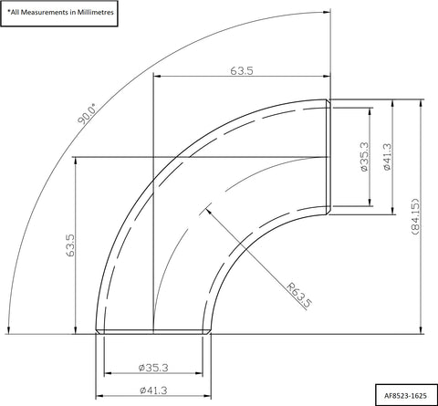 AeroFlow=1-3/8" (35mm) Steam Pipe Tube 90 Degree Bend 2.0D Radius 1/8"