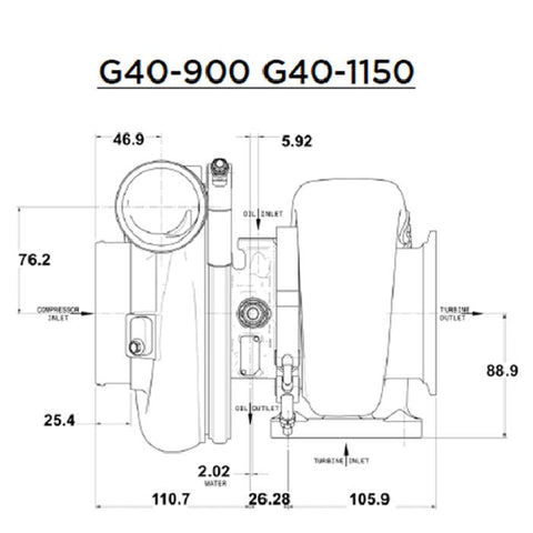 Garrett=G40-1150 Turbo Charger 1.06a/r 71mm/77mm T4 T/E V-Band