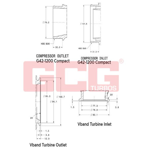 Garrett=G42-1200 Turbo Charger 1.01a/r 73mm /75mm V-Band V-Band