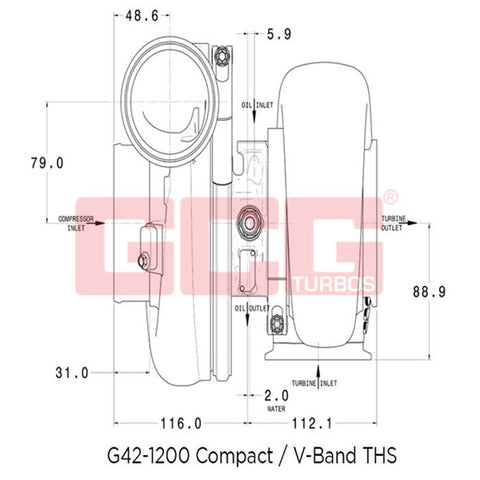 Garrett=G42-1200 Turbo Charger 1.28a/r 73mm/75mm Compact V-Band/V-Band
