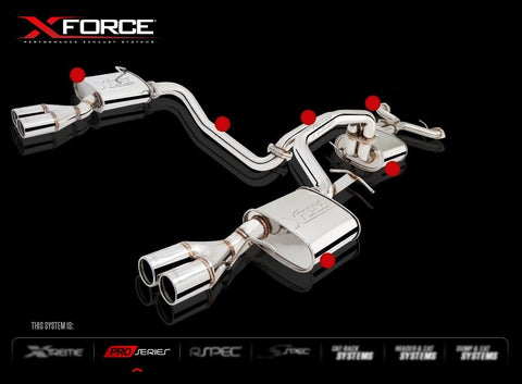 X FORCE FPV GT BA V8 SEDAN 03-05 Twin 2.5″ Stainless Cat Back Exhaust With Quad Tip